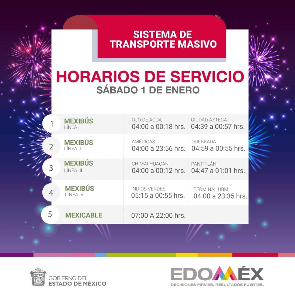 MEXIBÚS Y MEXICABLE BRINDARÁN SERVICIO CON HORARIO DIFERENCIADO LOS DÍAS 31 DE DICIEMBRE Y 1 DE MEXIBÚS Y MEXICABLE BRINDARÁN SERVICIO CON HORARIO DIFERENCIADO LOS DÍAS 31 DE DICIEMBRE Y 1 DE